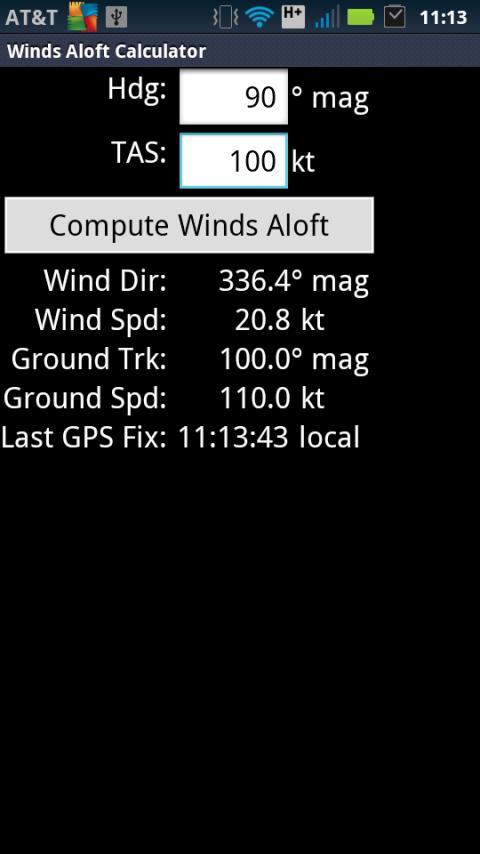 Android application Winds Aloft Calculator screenshort