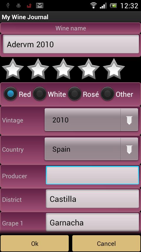 My Wine Journal Screen 2
