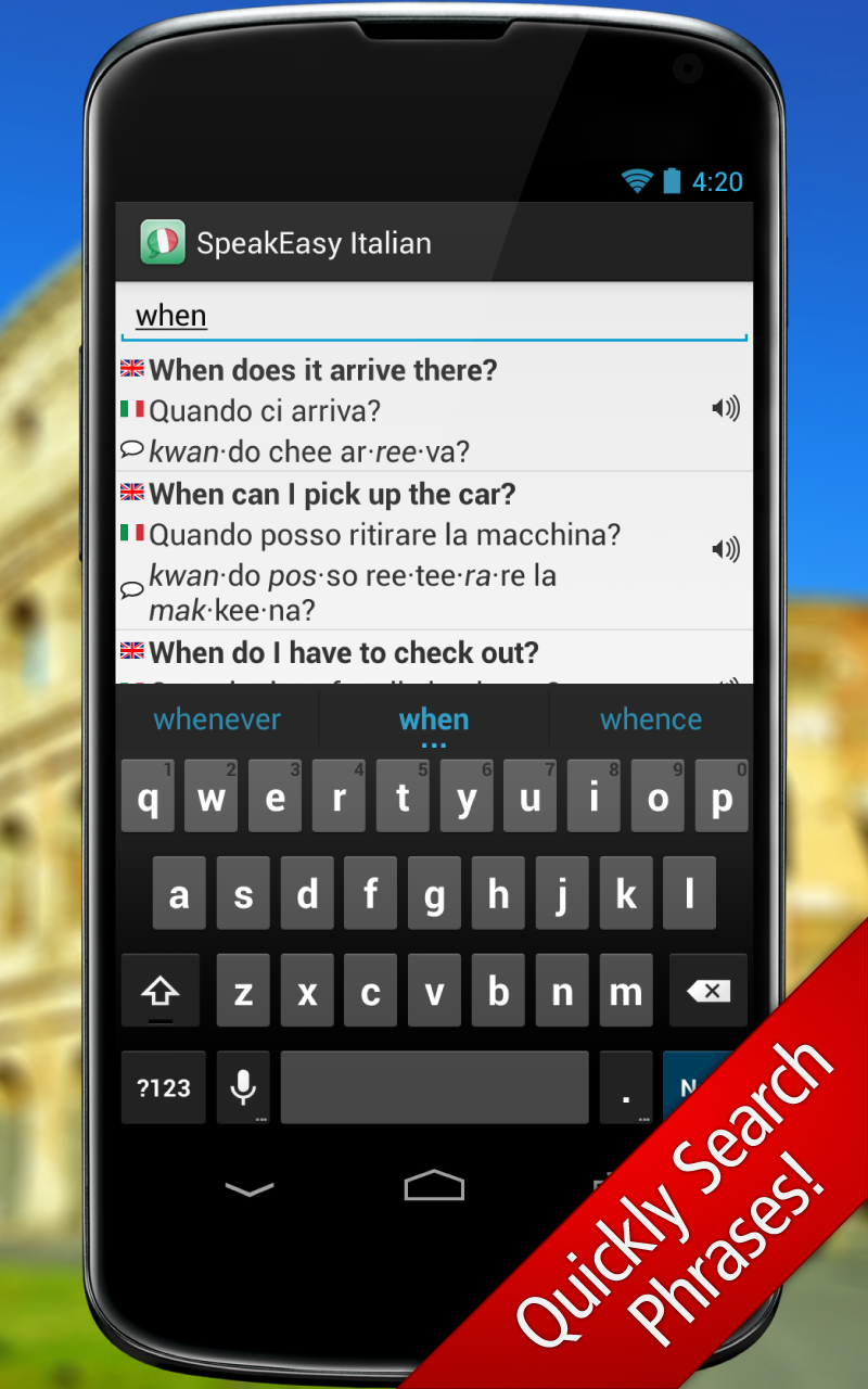 SpeakEasy Italian ~ Phrasebook Screen 2