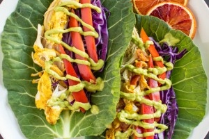 Slow Cooker Curried Chicken Tacos with Avocado Crema