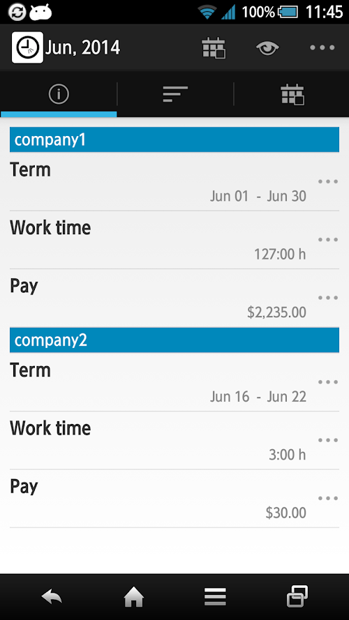 Android application wTimePunch (Timesheet) screenshort
