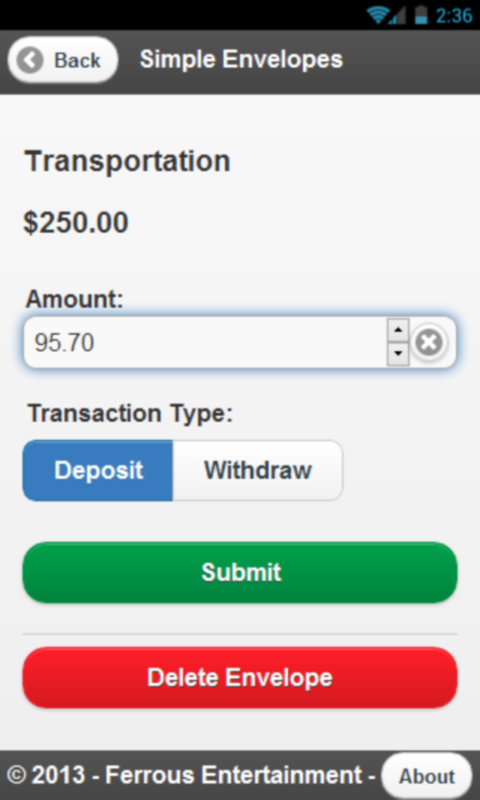 Simple Envelopes (Budget/Debt) Screen 2
