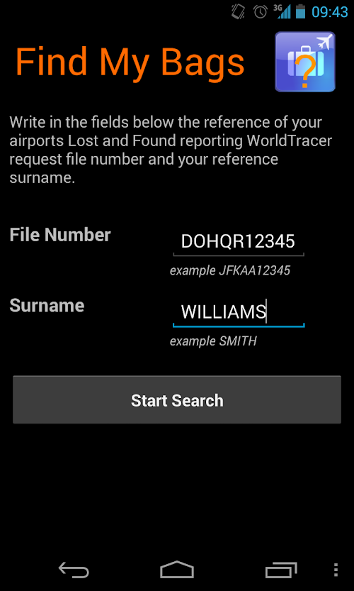 Android application Find My Bags screenshort