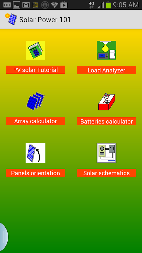 Android application PV Solar Energy 101 screenshort