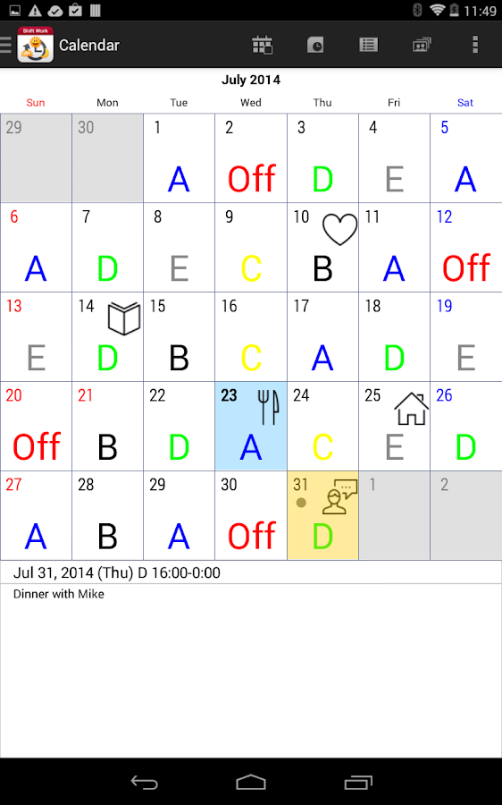 Shift Work Calendar Android Apps On Google Play