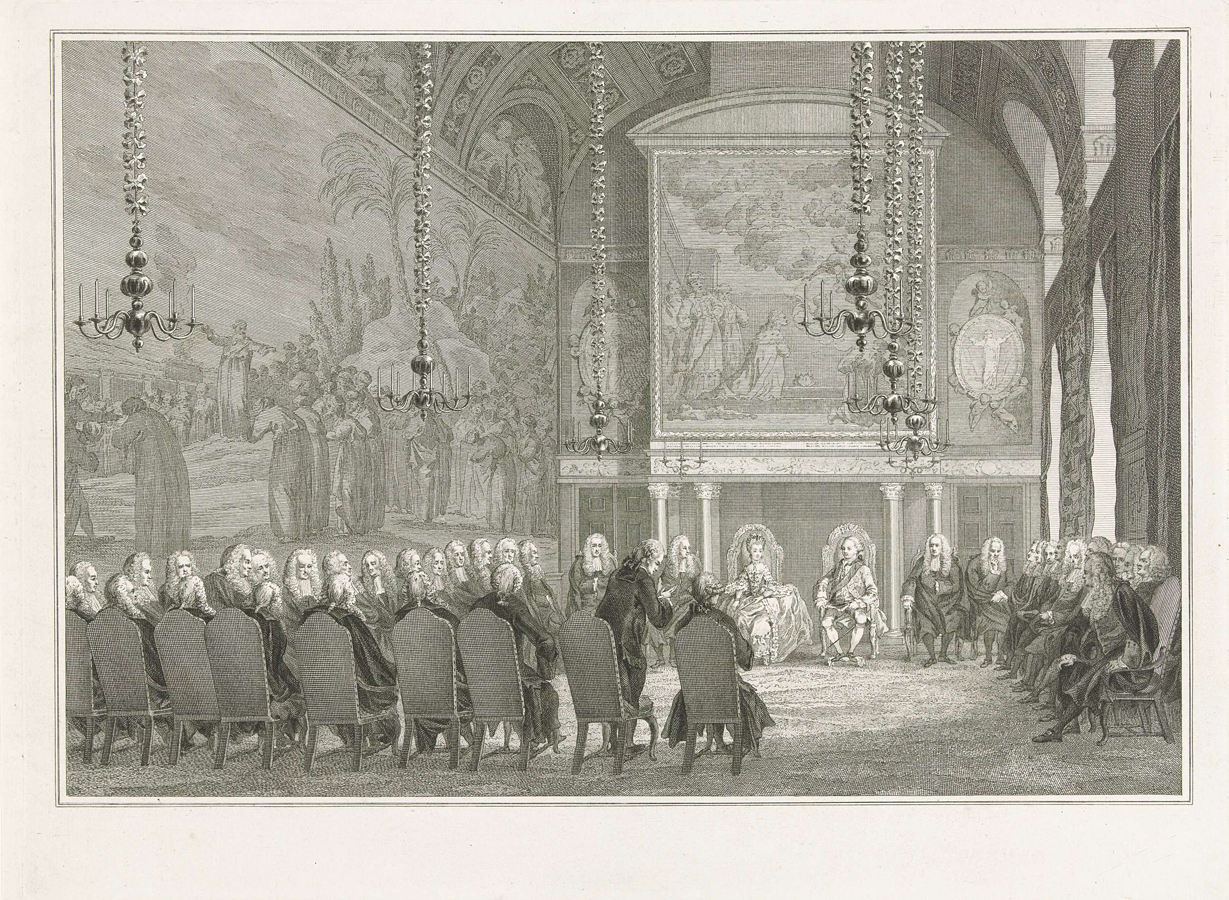 Willem V en Wilhelmina van Pruisen ontvangen door de raad, 1768