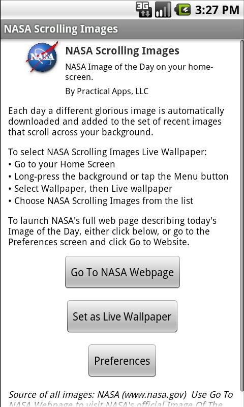 NASA Scrolling Wallpaper Screen 1
