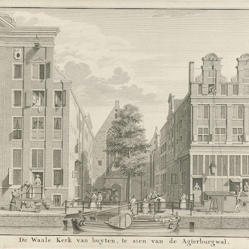 Gezicht op de Waalse Kerk en het Walenpleintje te Amsterdam, Jan Caspar Philips, after Cornelis