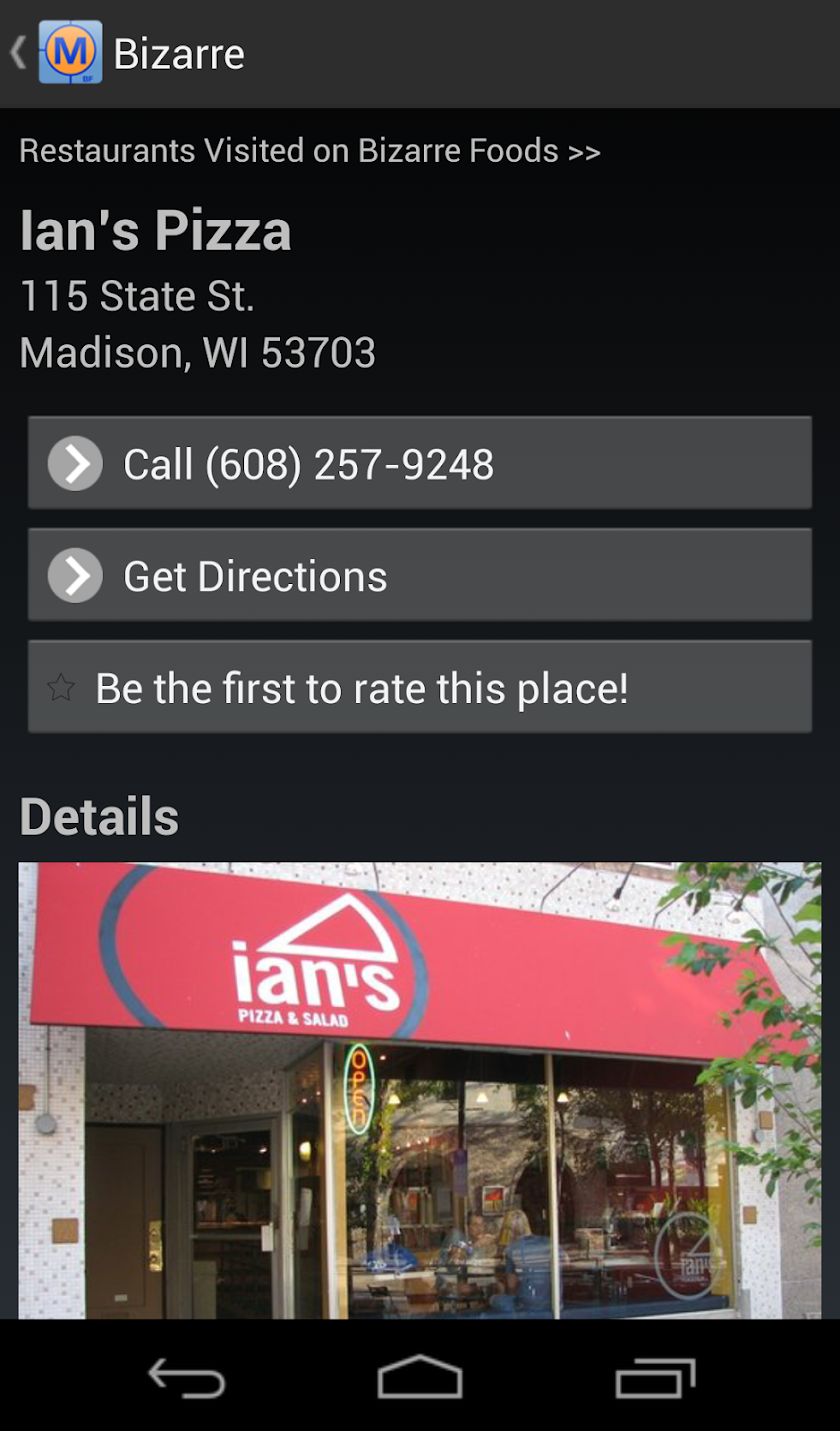 Bizarre Foods Locator Screen 2