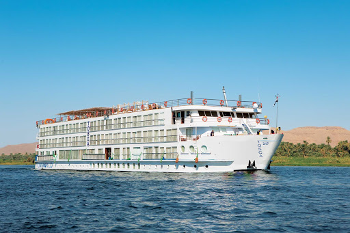 Uniworld's River Tosca makes her way down the scenic Nile River on her voyage through Egypt