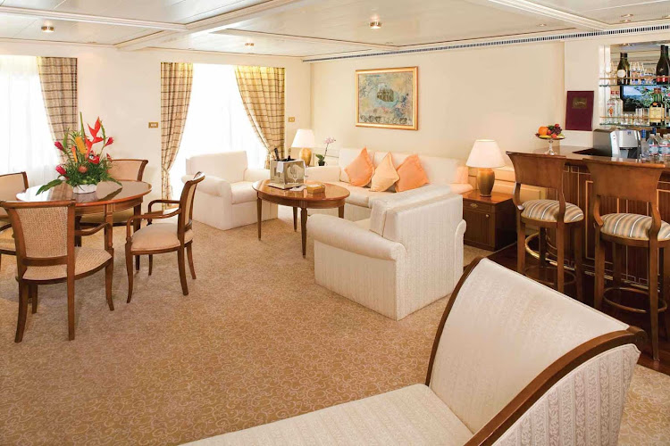 The Grand Suite on decks 6, 7 and 8 aboard the Silver Whisper holds up to four guests. 