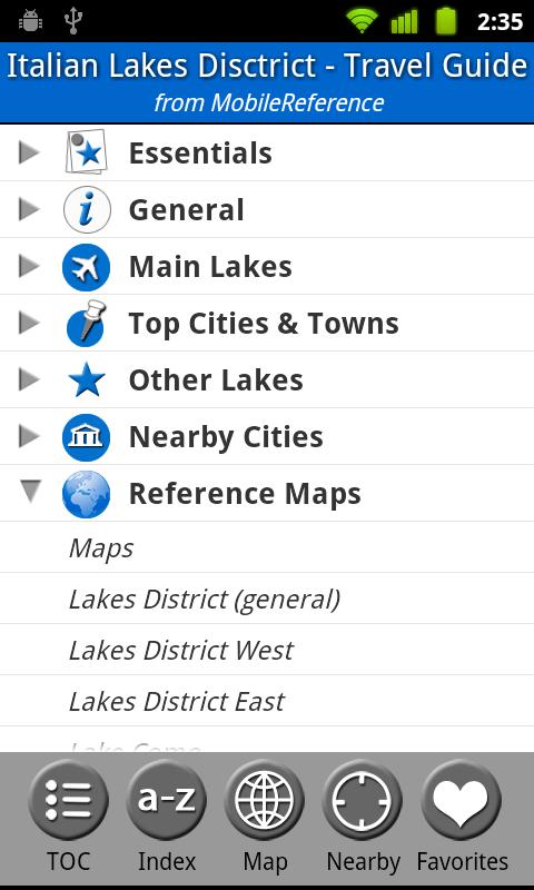 Android application Italian Lakes District Guide screenshort