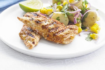 Smoky chicken with warm corn & potato salad