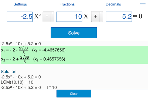 Quadratic equations calculator