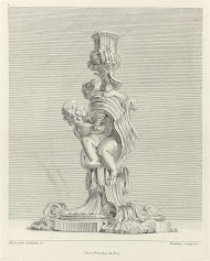 Ontwerp voor een zilveren kandelaar gedecoreerd met twee kinderen