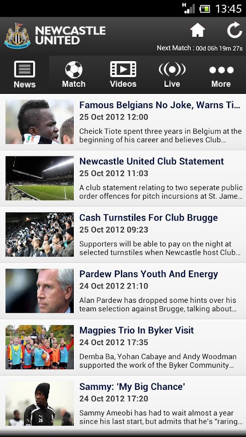 Android application Official Newcastle screenshort