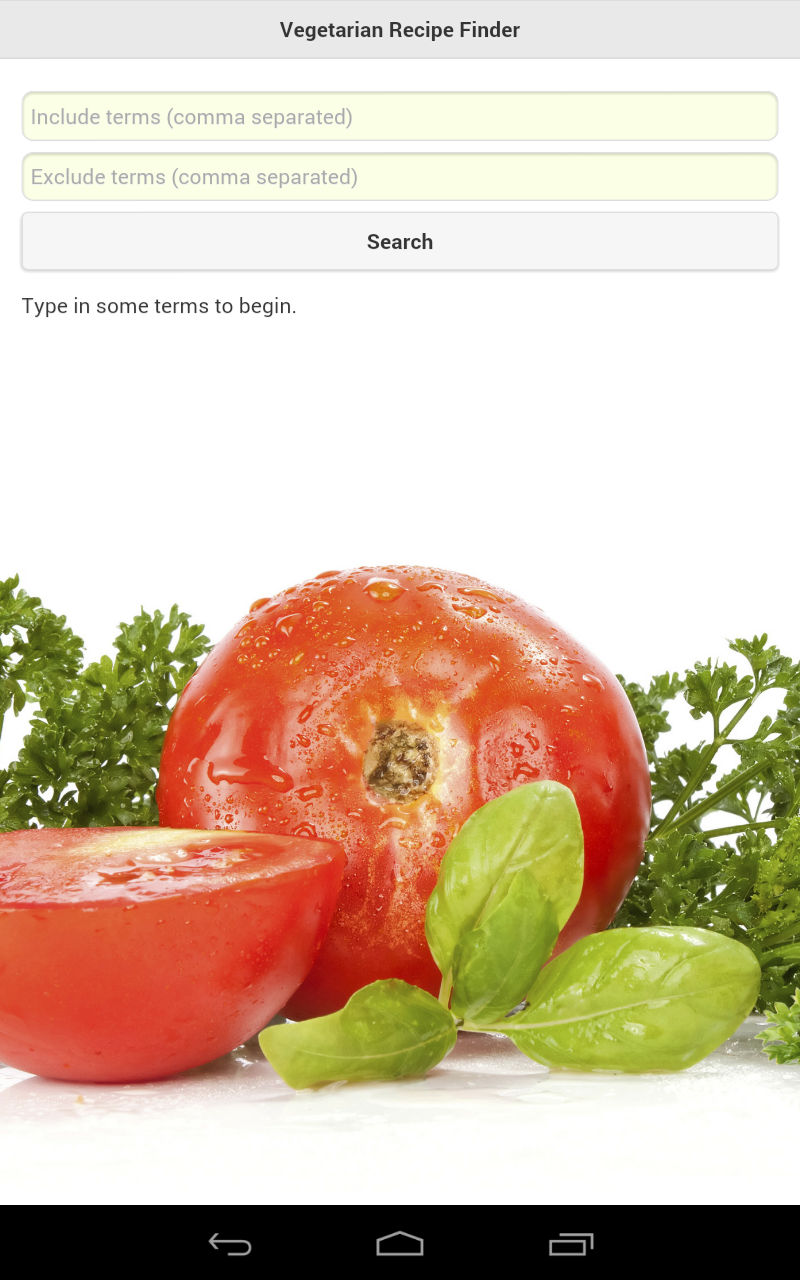 Vegetarian Recipe Finder Screen 1