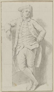 Staande op zijn arm leunende man met steek