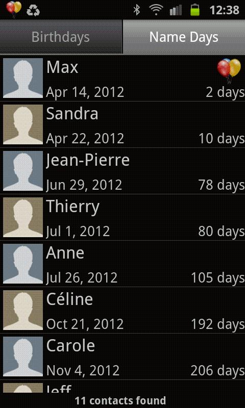 Birthdays and Name-Days Screen 2