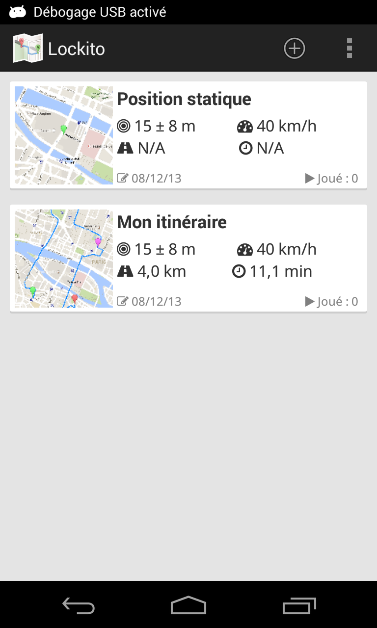 Android application Lockito – Fake GPS itinerary screenshort