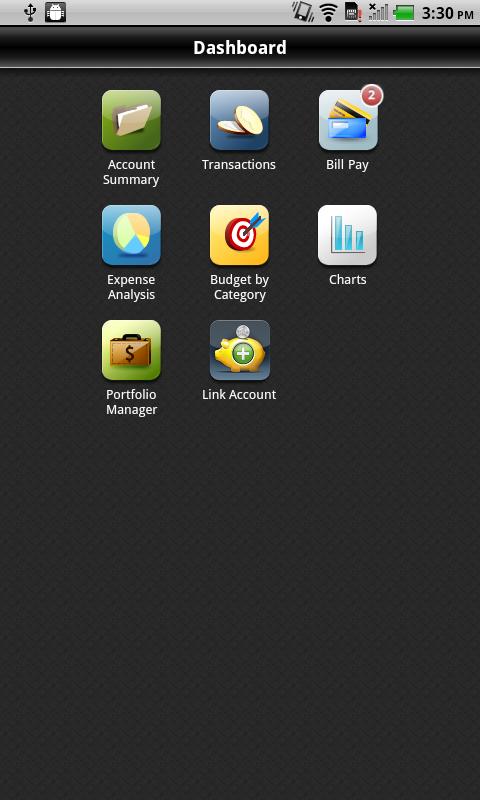 Android application Yodlee MoneyCenter screenshort