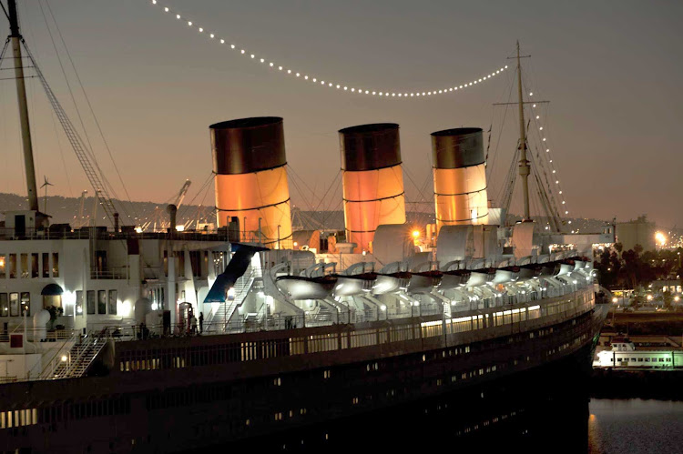 The ocean liner Queen Mary, which plied North Atlantic waters for Cunard Line from 1936 to 1967, is now a floating restaurant and museum in Long Beach, California. 