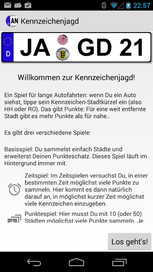 Android application Kennzeichenjagd screenshort