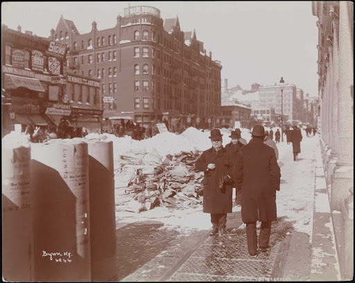 Snow Scenes, Blizzard, Street Scenes in New York City.