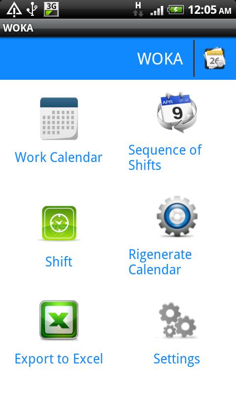 WOKA - Work Calendar Screen 1