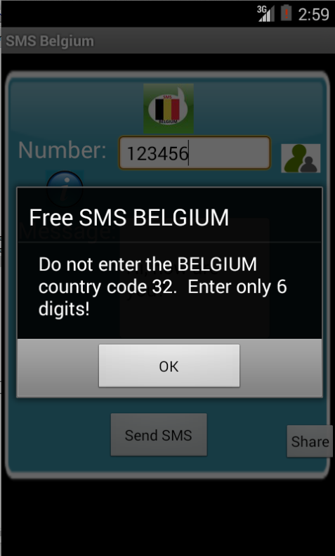 Free SMS Belgium Screen 2