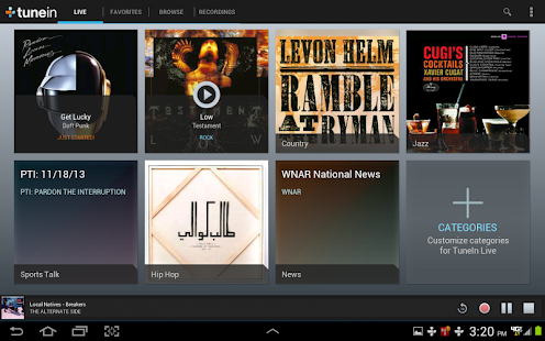 TuneIn Radio Pro - pantalla de miniaturas