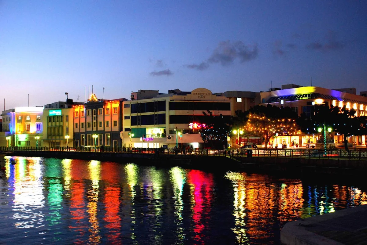 Bridgetown-waterfront-night-Barbados - Bridgetown, Barbados, on a summer night.