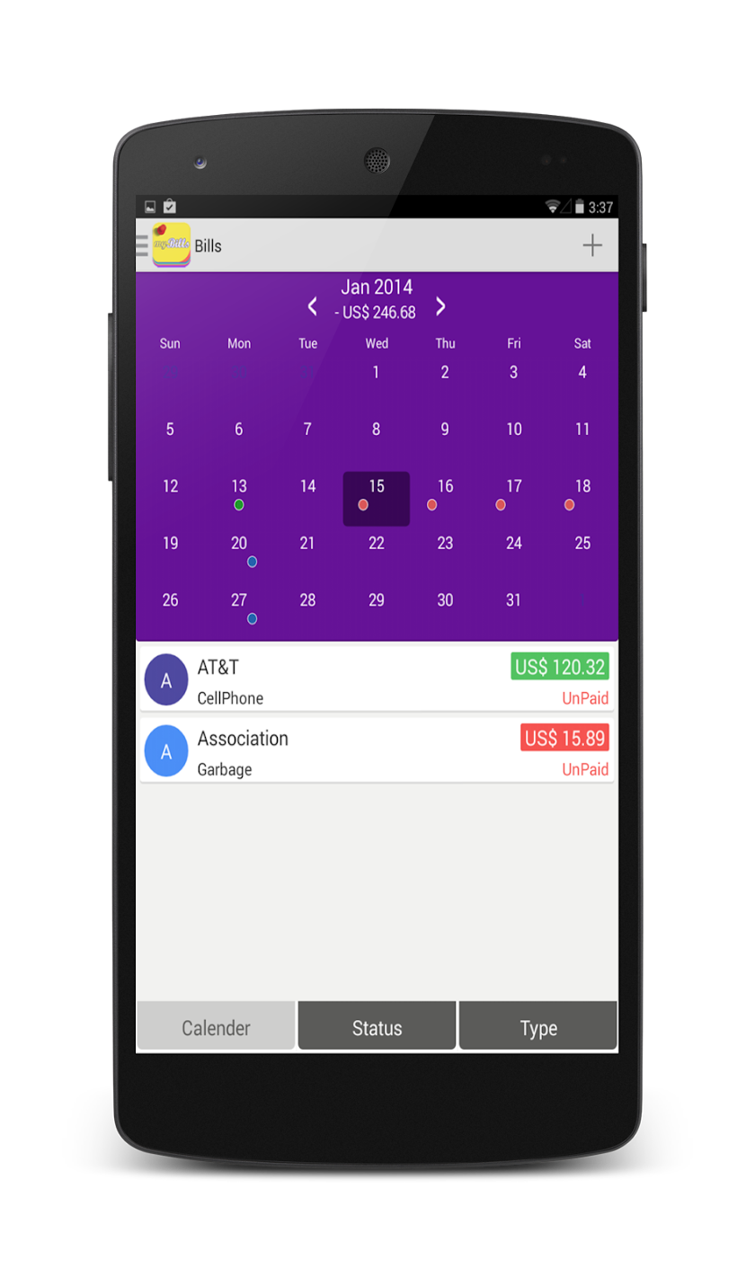 myBills with sync Screen 2