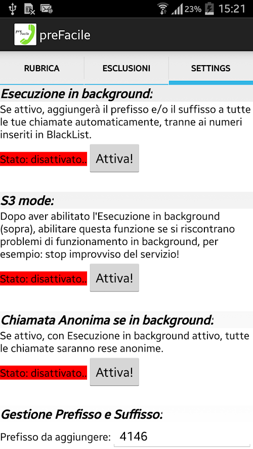 Android application EasyPrefix screenshot