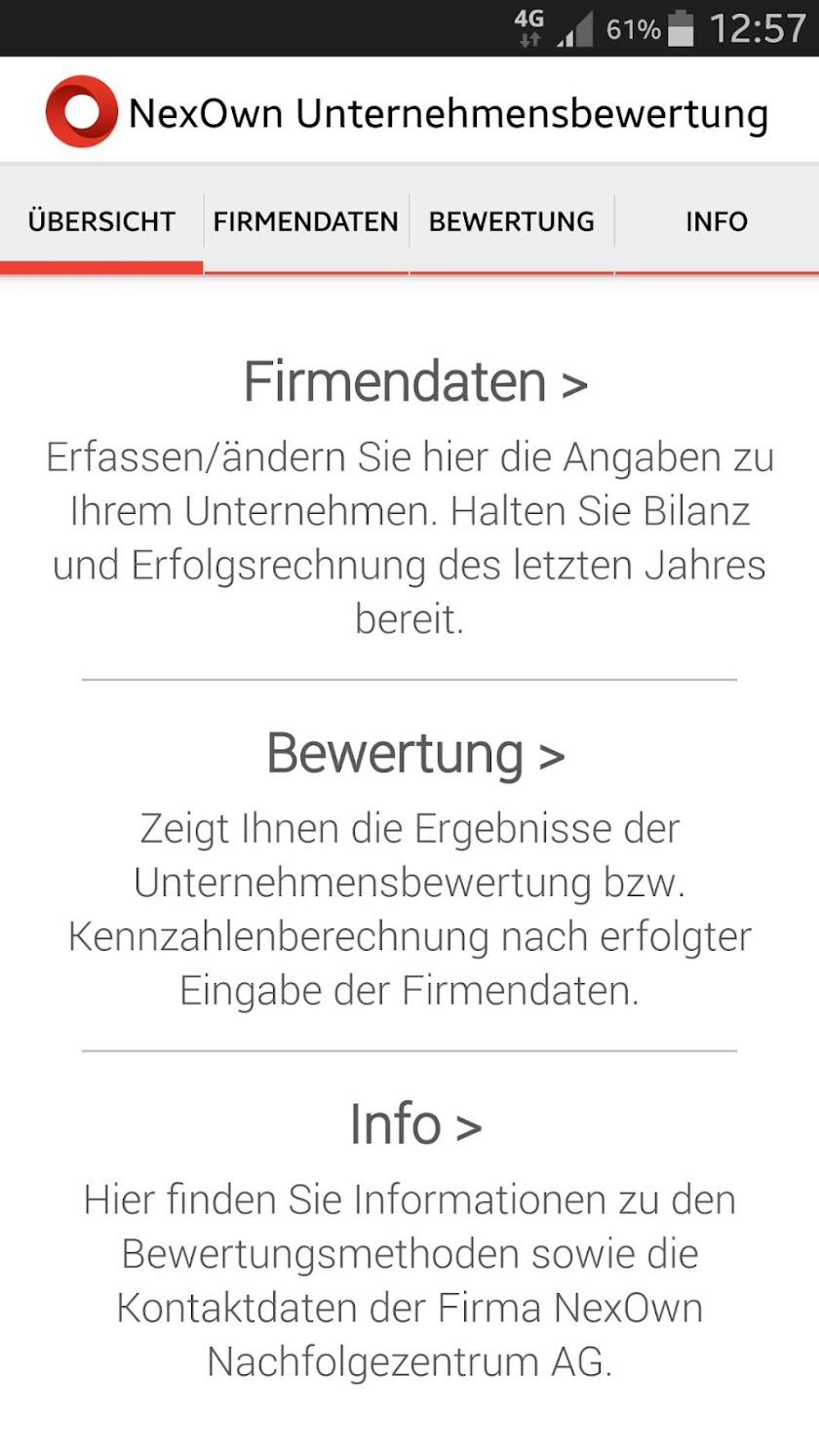 NexOwn Unternehmensbewertung Screen 1