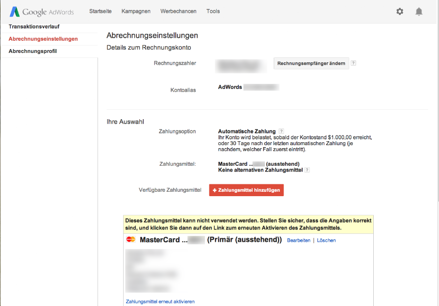 Zahlung Mit Kreditkarte Funktioniert Nicht