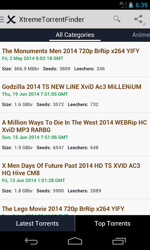 Android application XtremeTorrentFinder+ (AdsFree) screenshort