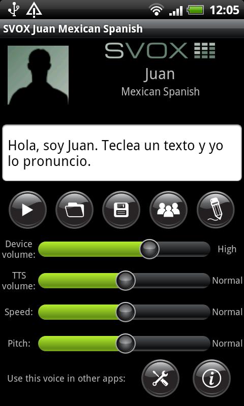 SVOX Mex. Spanish Juan Voice Screen 1