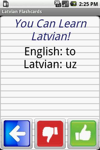 English to Latvian Flashcards Screen 2