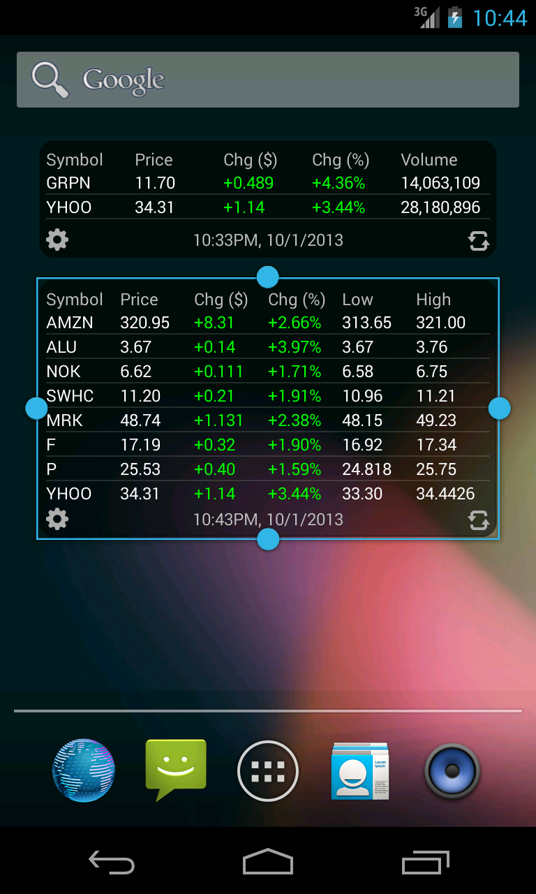 Stock Widget + Screen 2