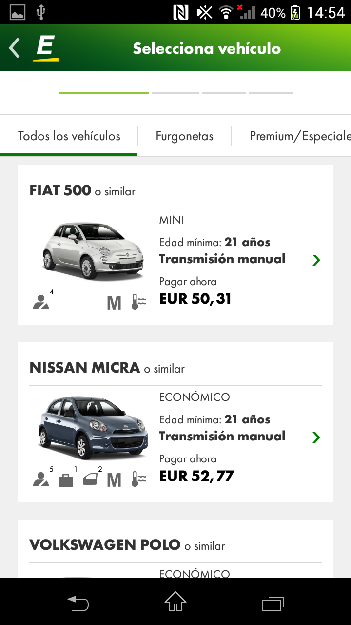 Android application Europcar international cars & vans rental services screenshort
