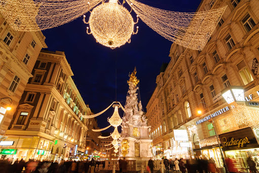 graben-in-vienna-at-christmas-time - Christmastime in the Graben during the holiday market in Vienna, Austria.