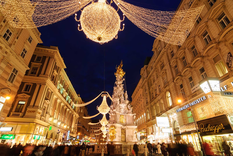 Christmastime in the Graben during the holiday market in Vienna, Austria.