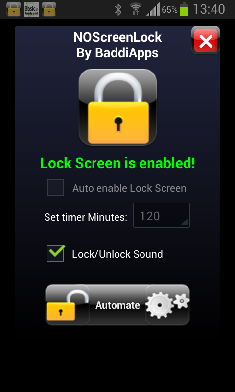 Android application No Screen Lock screenshort