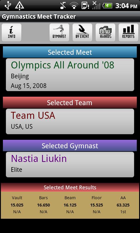 Android application Gymnastics Meet Tracker screenshort