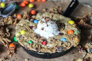 Oatmeal M&amp;M Peanut Butter Skillet Cookie
