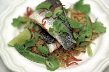 Steamed Thai-style sea bass and rice