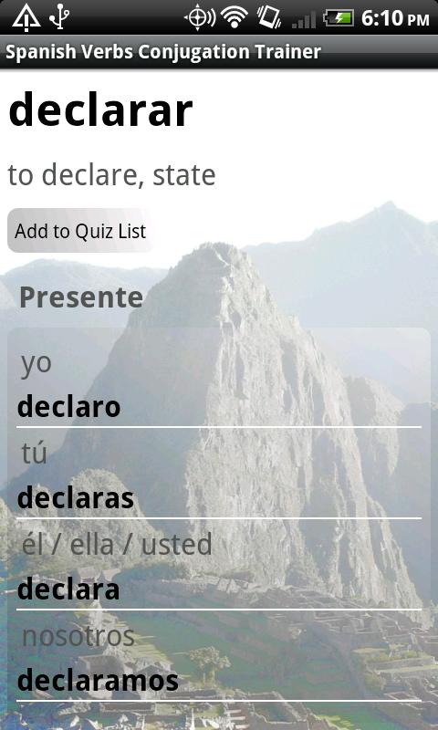 Spanish Verbs Conjugation Screen 2