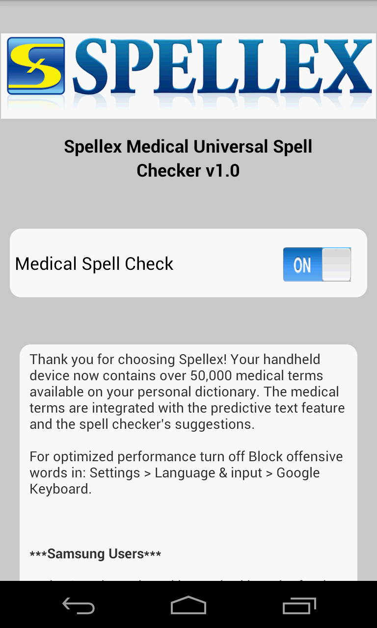 Spellex Medical Spell Checker Screen 2