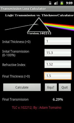 Transmission vs Thickness Calc
